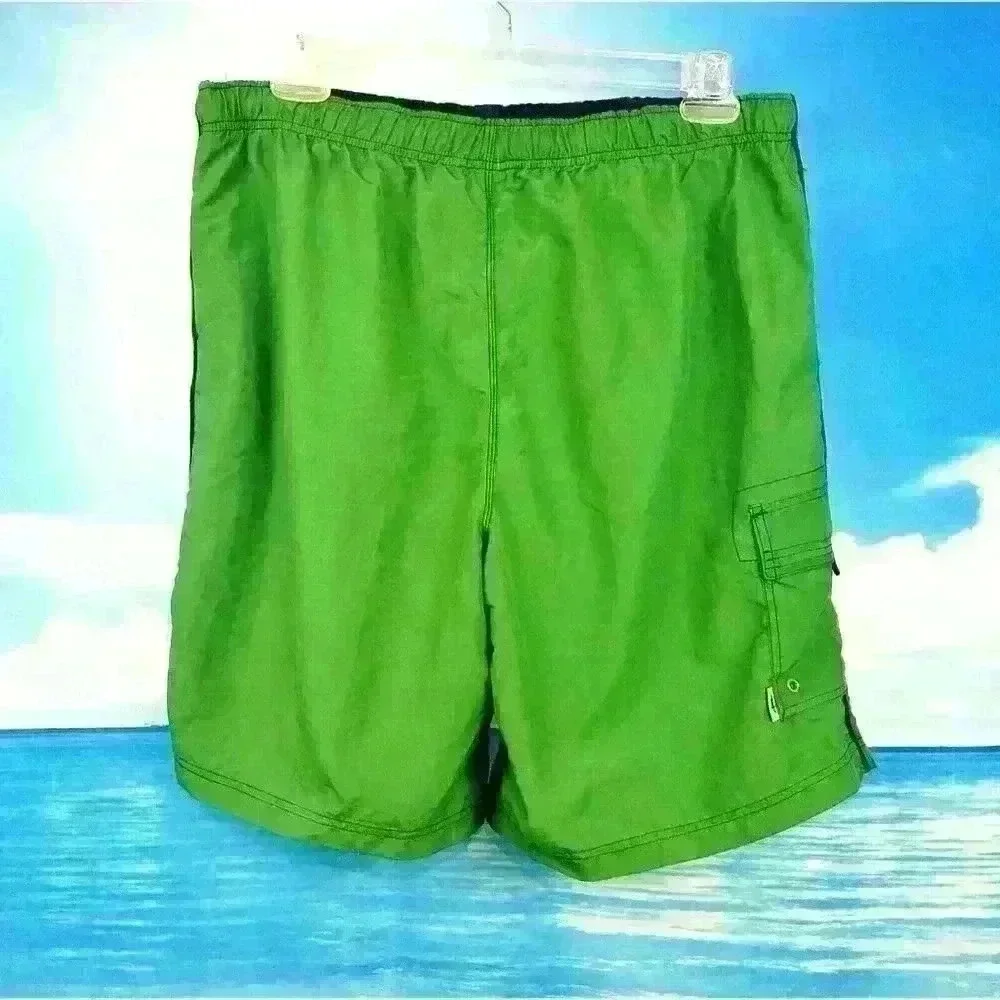 IGUANA GREEN Bathing Swim Suit Board CARGO Shorts LINED Elastic Waist size 2x